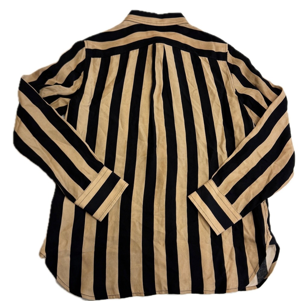 J Crew Shirt Womens Size 6 Tan Black Stripe Classic Fit Cupro Blend - Picture 3 of 9